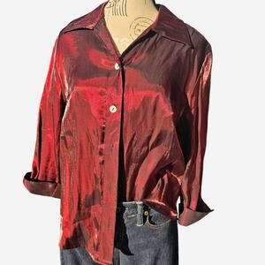 Red metallic button up blouse